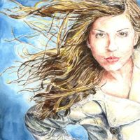 Wind in hair 20x19cm Watercolor